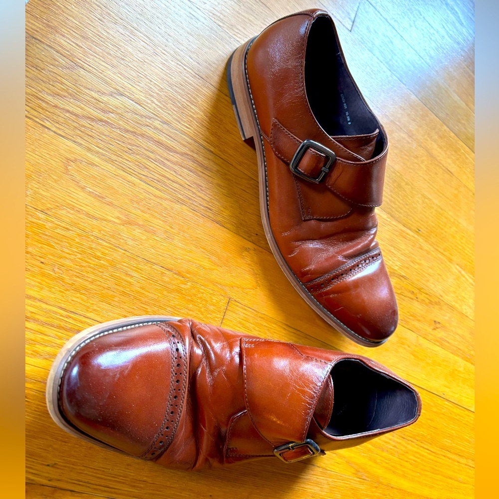 Stacy Adams Men's Brown Leather Monk Strap Shoes 11